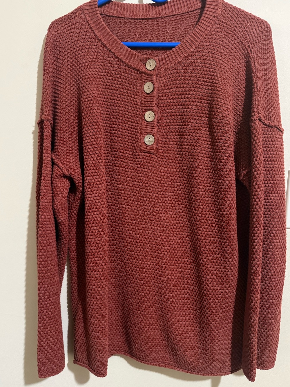 Waffle Henley Sweater - Women's Crew Neck in Rust